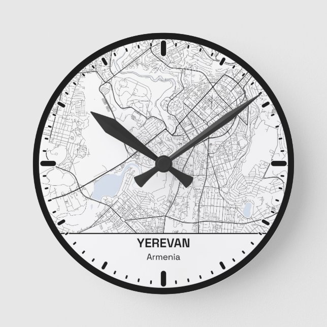 Relógio Redondo Yerevan  Clock City Line Art (Frente)