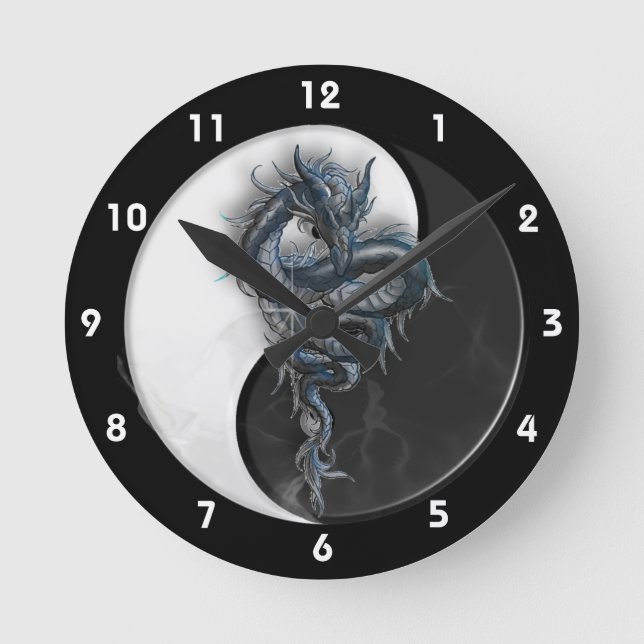 Relógio Redondo Yin Yang Chinês Dragon Wall Clock (Frente)