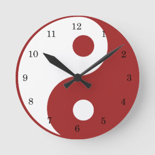 Relógio Redondo Yin Yang Red and White Symbol Clock