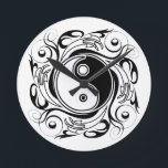 Relógio Redondo Yin & Yang Symbol Black and White Tattoo Style<br><div class="desc">Decorative Ying Yang Symbol Psychedelic Black and White Tattoo Style Art Design. Originally created with Hi Quality Vector Graphic Art Copyright BluedakArt TheChameleonArt.</div>