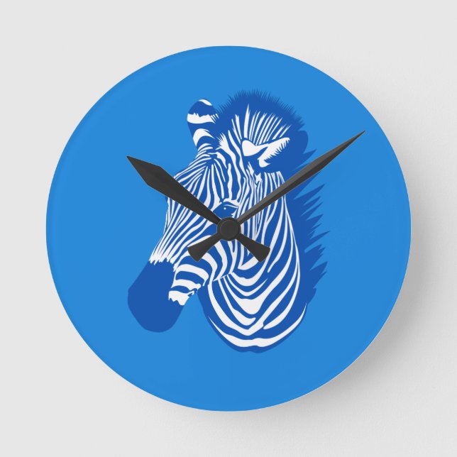 Relógio Redondo Zebra azul (Frente)