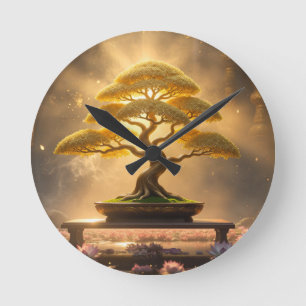 RELÓGIO REDONDO ZEN BUDISMO - ÁRVORE BONSAI -