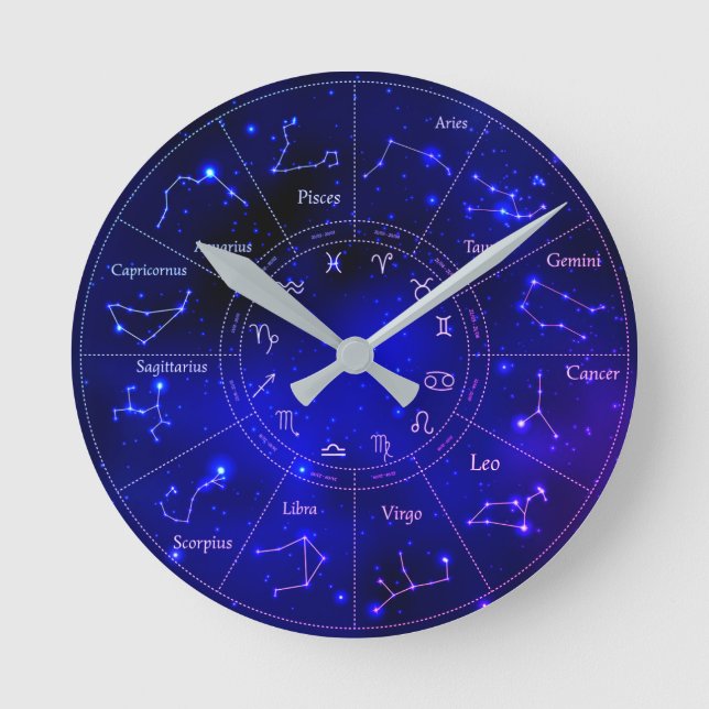 Relógio Redondo Zodiac Constellations Night Sky Acrylic Wall Clock (Frente)
