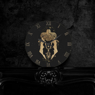 Relógio Redondo Zodiac Gemini   Astrologia Cósmica Dourada e Negr