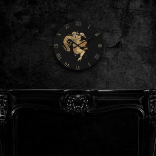 Relógio Redondo Zodiac Goddese   Astrologia Aquária Dourada Cósmic