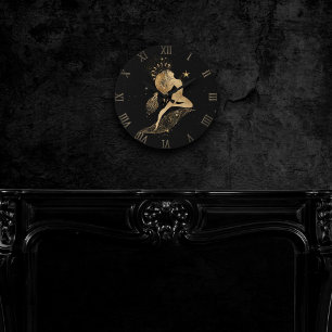 Relógio Redondo Zodiac Goddese   Astrologia Cósmica Dourada