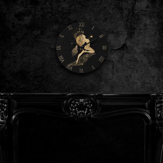 Relógio Redondo Zodiac Goddese | Astrologia Cósmica Dourada (Criador carregado)