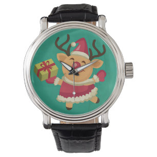 Relógio Reindeado Dançante Vintage Pulseira Preta