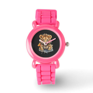 Relógio Reino Animal - Leão - Arte a Cores de Água