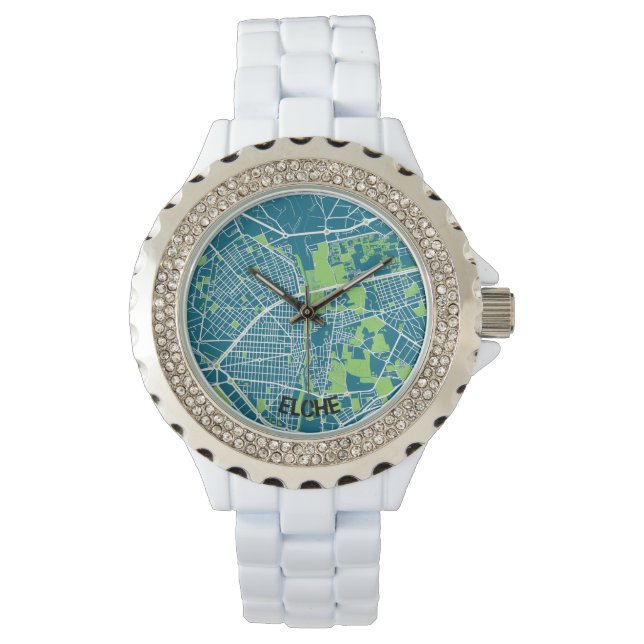 Relógio Reloj mapa minimalista de Elche - Azul-verde (Frente)
