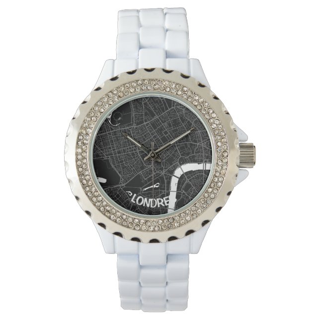 Relógio Reloj mapa minimalista de Londres  - Negro-blanco (Frente)