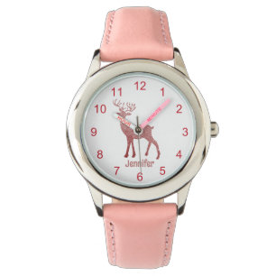 Relógio rena rosa-relva elegante e mínima personalizada