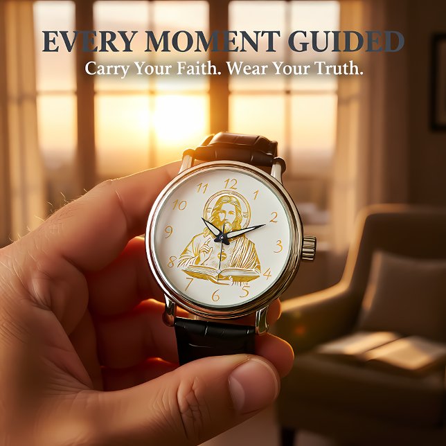 Relógio Representação de ouro de Jesus segurando um livro (Criador carregado)