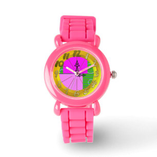 Relógio Retângulos de quadrados geométricos amarelos verde