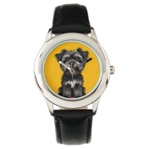 Relógio Retrato de Cachorrinho Terrier Preto e Cinza Diver