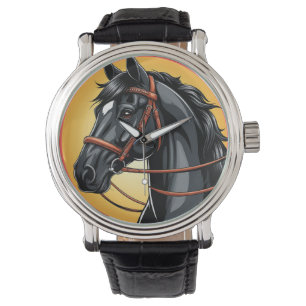 Relógio Retrato de Cavalo Preto Elegante