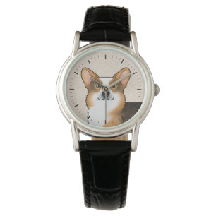 Relógio Retrato de Corgi Galês Pembroke Tri Cabeça Vermelh