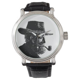Relógio Retrato de Ponto e Linha: Velho Sábio Fumando um P
