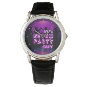Relógio Retro 80s Disco Dance Party Neon Purple Funky