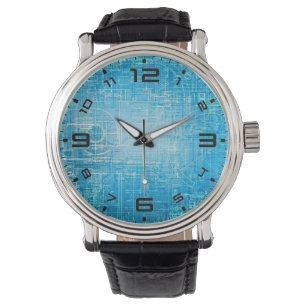 Relógio Retro Blueprint Artístico Watch - Vibrante e Azul