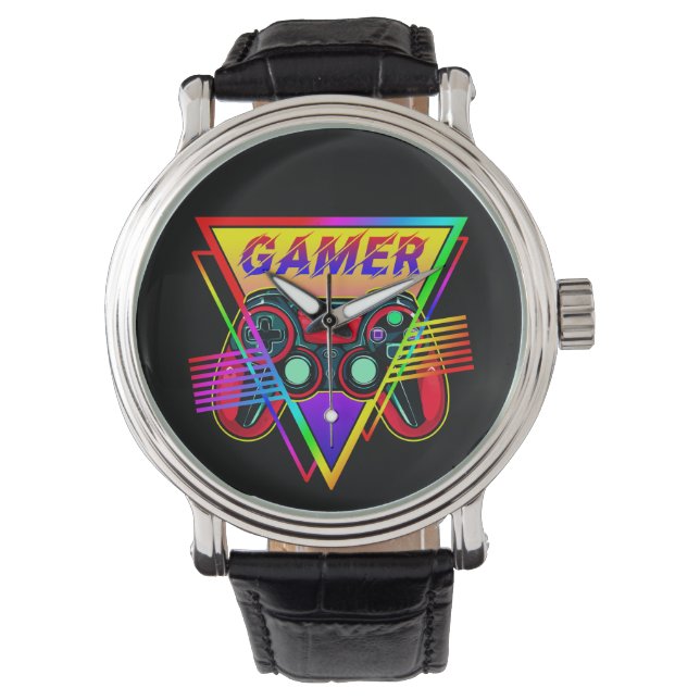Relógio Retro Colorido Arco-Íris Gamer Computador Jogos  (Frente)