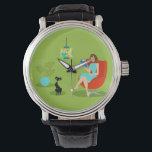 Relógio Retrô Reading Woman Watch<br><div class="desc">Este Retro Reading Woman Watch apresenta um estilo, arte minimalista de 1960, desenho desenhado de uma mulher que tem suas prioridades em ordem. Este belo worm de biblioteca está entrançado em um verdadeiro cinturão de páginas. A morena está vestindo um vestido de aqua e óculos vermelhos, enquanto segura um livro...</div>
