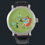 Relógio Retrô Reading Woman Watch<br><div class="desc">Este Retro Reading Woman Watch apresenta um estilo, arte minimalista de 1960, desenho desenhado de uma mulher que tem suas prioridades em ordem. Este belo worm de biblioteca está entrançado em um verdadeiro cinturão de páginas. A morena está vestindo um vestido de aqua e óculos vermelhos, enquanto segura um livro...</div>