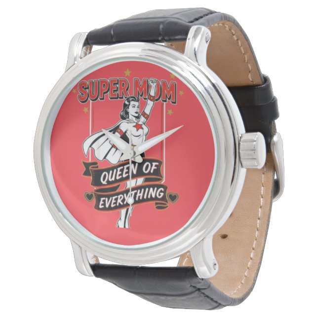 Relógio Retro Super Mom Queen of Everything Art Tee (Angular)
