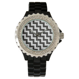 Relógio Rhinestone Wrist Watch: Chevrons Pretos e Brancos