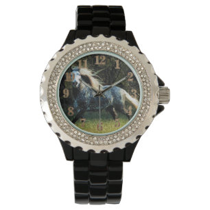 Relógio Rinoestone Black Enamel Watch, das mulheres do cav
