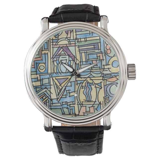 Relógio Ritmo Em Azul-Arte Abstrata Pintada à Mão (Frente)