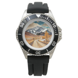 Relógio Road & Mountain Black Vintage Leather Watch