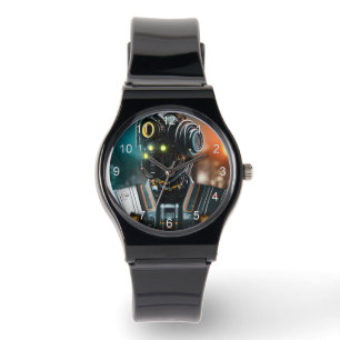 Relógio Robot 3 com pulseira de silicone preta e n