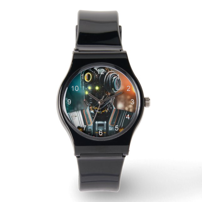 Relógio Robot 3 com pulseira de silicone preta e n (Frente)