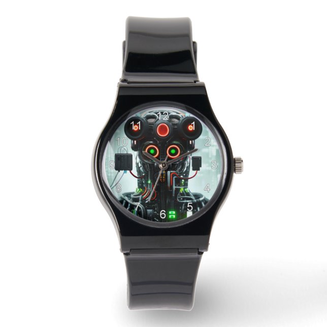 Relógio Robot 5 com pulseira de silicone preta e n (Frente)
