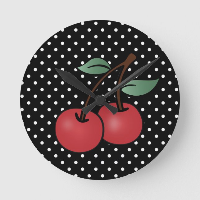 RELÓGIO ROCKABILLY CHERRY POKE DOTS WALL CLOCK (Frente)