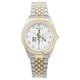 Relógio Rod Dourado de Enfermeira Médica Verde de Asclepiu