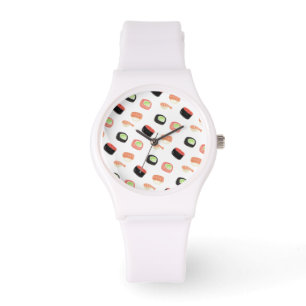 Relógio Rolos de Sushi de Salmão com Pepino em Aquarela