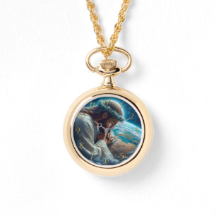 Relógio Romanos 6:23 com mãos em ouro cruzado