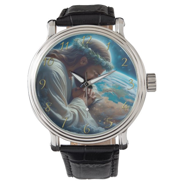 Relógio Romanos 6:23 com mãos em ouro cruzado (Frente)