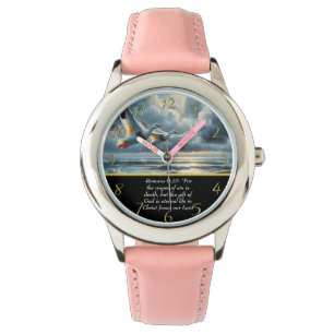 Relógio Romanos 6:23 Cruz de fé cristã com patos