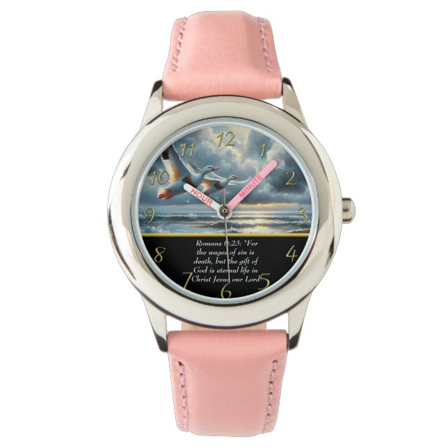 Relógio Romanos 6:23 Cruz de fé cristã com patos (Frente)