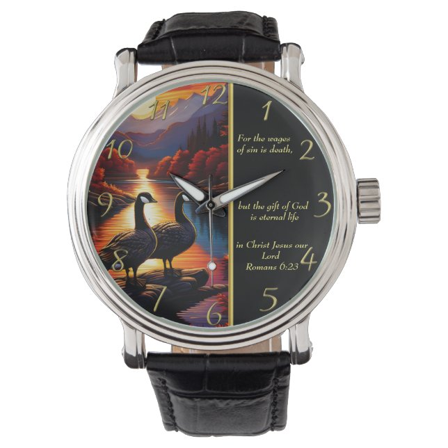 Relógio Romanos 6:23 Ouro da Igreja Branca (Frente)