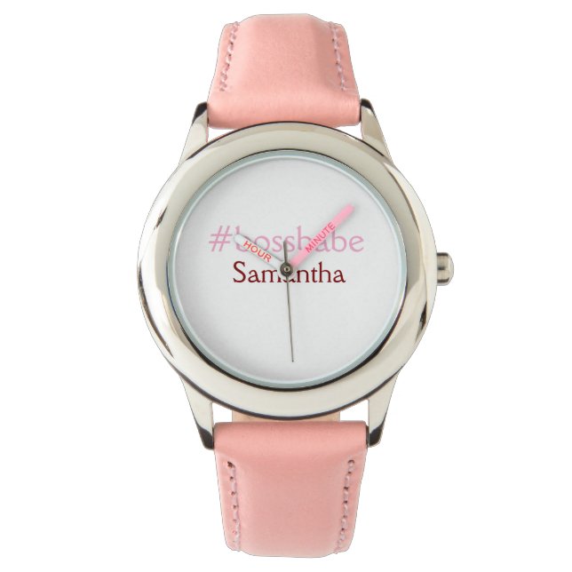 Relógio Rosa claro de hashtag Bossbabe adiciona nome e che (Frente)