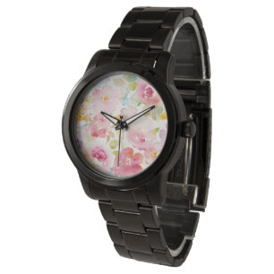 Relógio Rosa da aguarela dos plenos Verões floral
