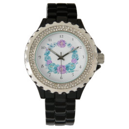 Relógio *~* Rosa de praia Turquoise Magenta Floral