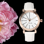 Relógio Rosa de Vintage Elegante Na moda para mulheres Mon<br><div class="desc">Crie seu próprio design, personalizado, elegante na moda, elegante, elegante, elegante, elegante, elegante e elegante, horas, monogramas, mulheres, senhoras, rosa de ouro, retrô, olhem estilo branco de couro. Basta digitar seu nome / monograma / iniciais, para personalizar. Faz um presente de excelente, para aniversário, graduação, dia de as mães, natal,...</div>