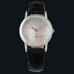 Relógio Rosa Dourado - Monograma Brilho Rosa Bege Prata<br><div class="desc">Relógio de pulseira monograma com nome em brilho metálico rosa bege e prata, com efeito de folha falsa e brilho espelhado. Este é o presente perfeito para graduação, aniversário, casamento, chá de noiva, aniversário de casamento, chá de bebê ou despedida de solteira para alguém que ama luxo e estilos chiques....</div>