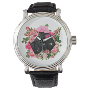 Relógio Rosa Floral D20 Tabletop RPG Dice