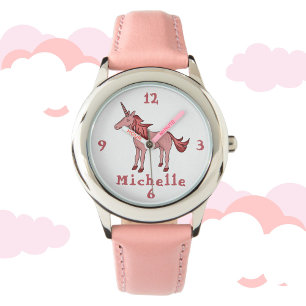 Relógio Rosa Unicórnio com Nome Personalizável